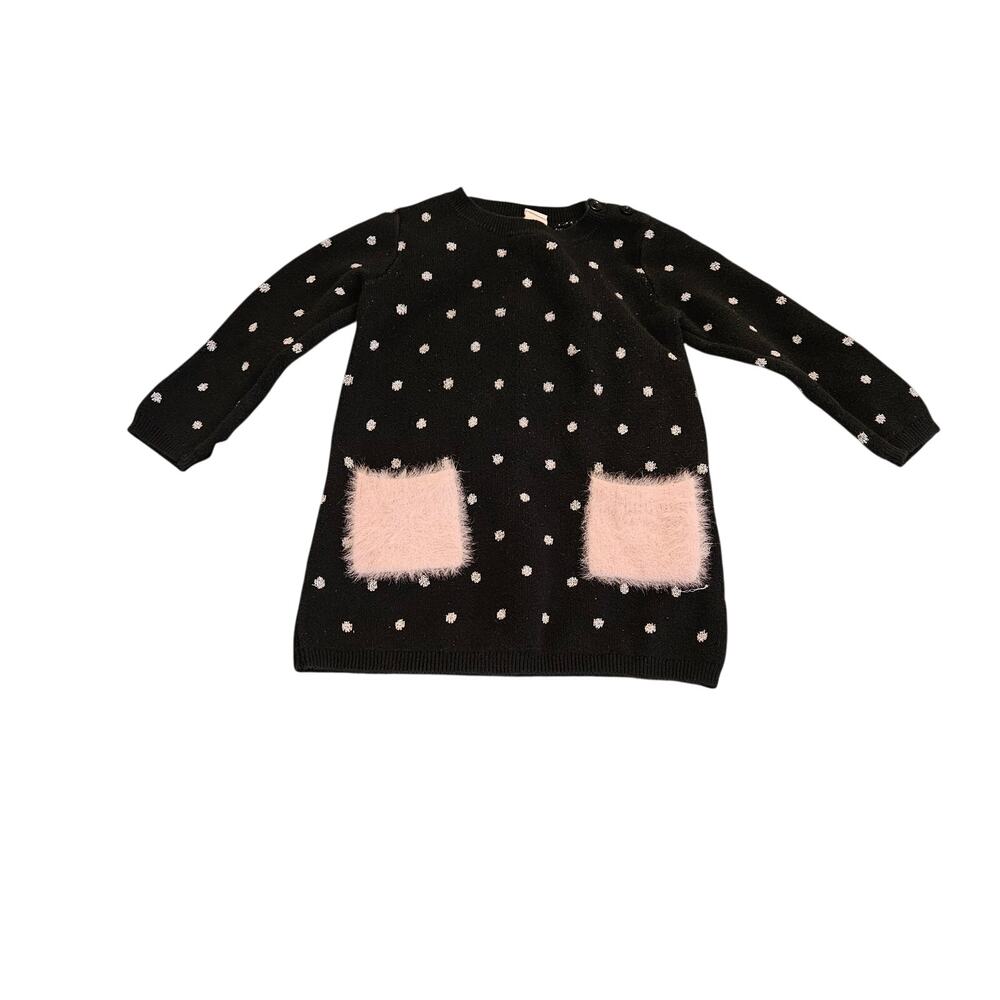 Tucker + Tate Girls Polka Dot Sweater Dress Fuzzy Pockets Black 18M